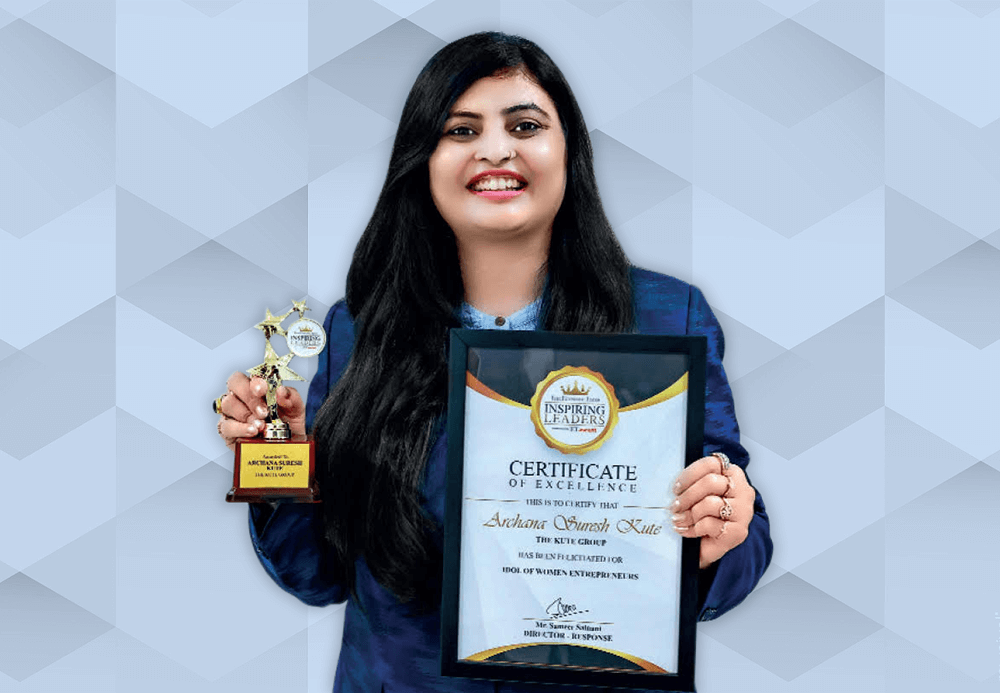 Mrs. Archana Suresh Kute (MD – The Kute Group) awarded as ‘Idol Of Women Entrepreneurs’ by The Economic Times